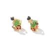 New Chinese enamel drop glaze flower earrings imitation jade high-end sense niche ear jewelry national style temperament versatile earrings