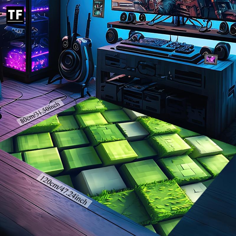 1pc Green Pixel Grid Crystal Velvet Carpet Cartoon Printed Floor Mat, Game Carpet Washable Crawling Carpet Suitable for Gamer Carpet