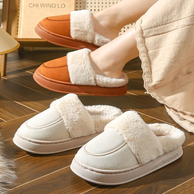 Cotton slippers women autumn and winter indoor home couple thick bottom warm suede fluffy slippers men wear outside in winter