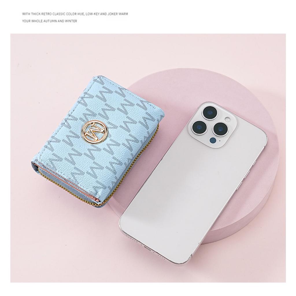 Women's Short Wallet with Three Fold Zipper and Small Wallet, Simple and Fashionable with Old Pattern Card Bag
