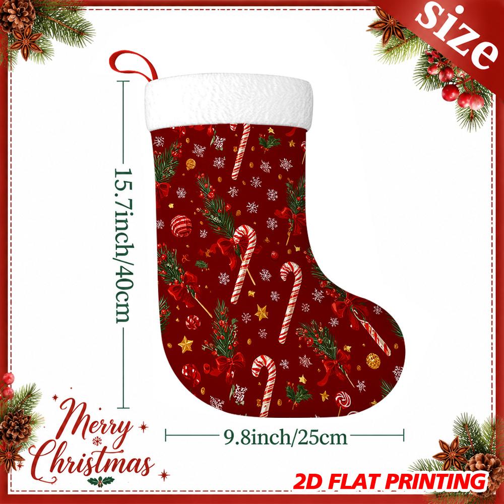 Christmas decoration fireplace hanging stocking1pc 2D Flat Christmas Candy Cane Snowflake Decor Printed Christ