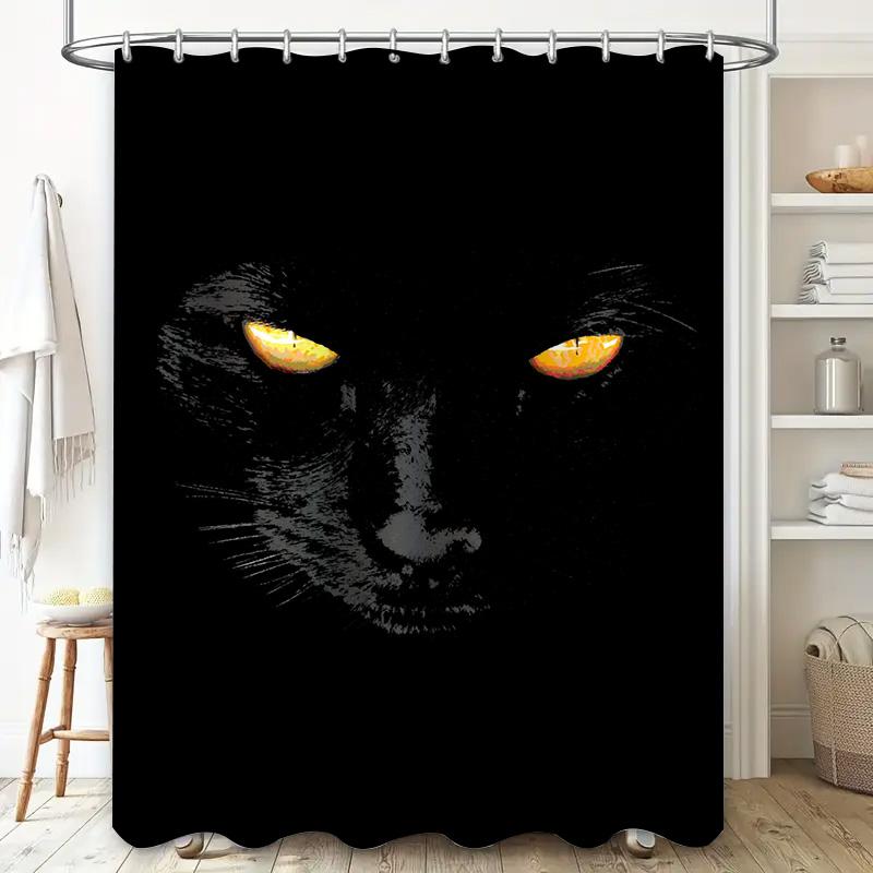 Stylish Bathtub Shower Curtain with Feline Eye Design Black Orange Colors Modern Home Decor for Bathroom Accessories