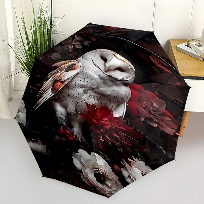 1pc Owl FlowersOpen/Close Umbrella-Windproof, Compact Travel Umbrella, Sturdy 8-Rib Shaft, Outdoor Accessory1214