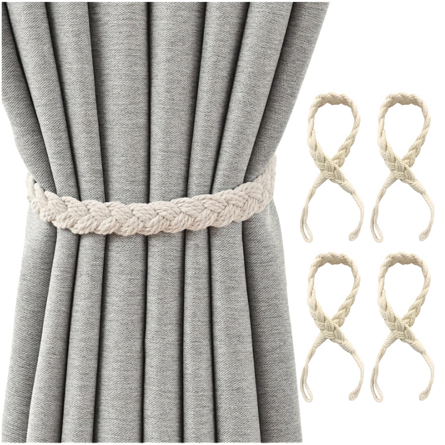 

Стильный плетеный комплект штор NYANDELMO веревочного типа с кистями, 4 шт., крючки, ND-0076-R03-BE4 бежевый