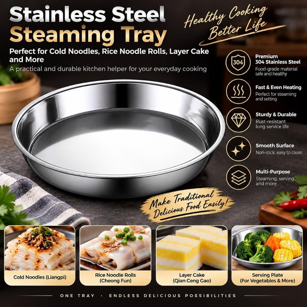 Flat Round Plate Shallow Tray Rustproof Round Baking Tray Gold Picnic Snack Plate  Restaurant