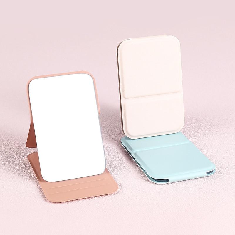 Foldable Mini Makeup Mirror Portable PU Leather Student Dormitory Desktop Standing Cosmetic Mirror