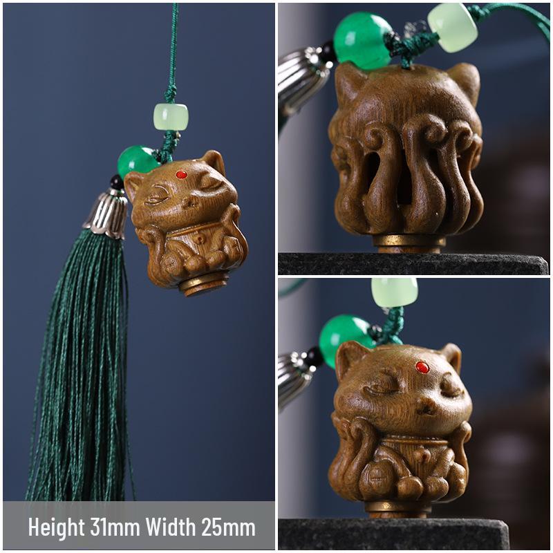 Green Sandalwood Pixiu Lotus Mountain Pendant Keychain Ornament