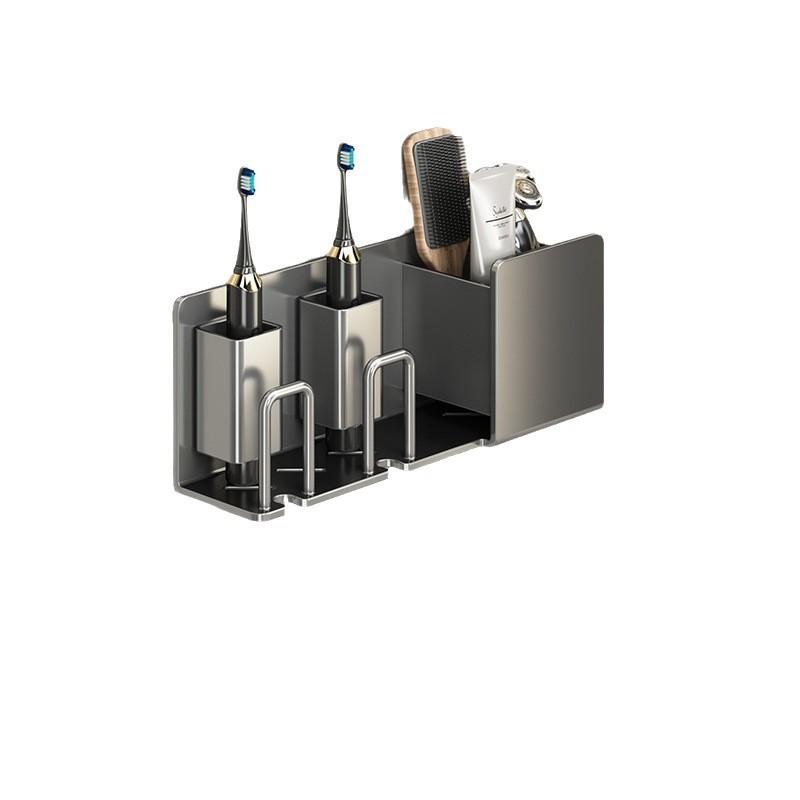 Wandgemonteerde Tandenborstelhouder Rek Met Zuignap Metalen Badkamer Organizer Elektrische Tandenborstels Bekers Gunmetal Grijs