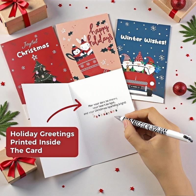 10/80/100Pcs Merry Christmas Card Xmas Birthday Party Gift Card Cute Cartoon Half-Folded Card Blessing Message Card