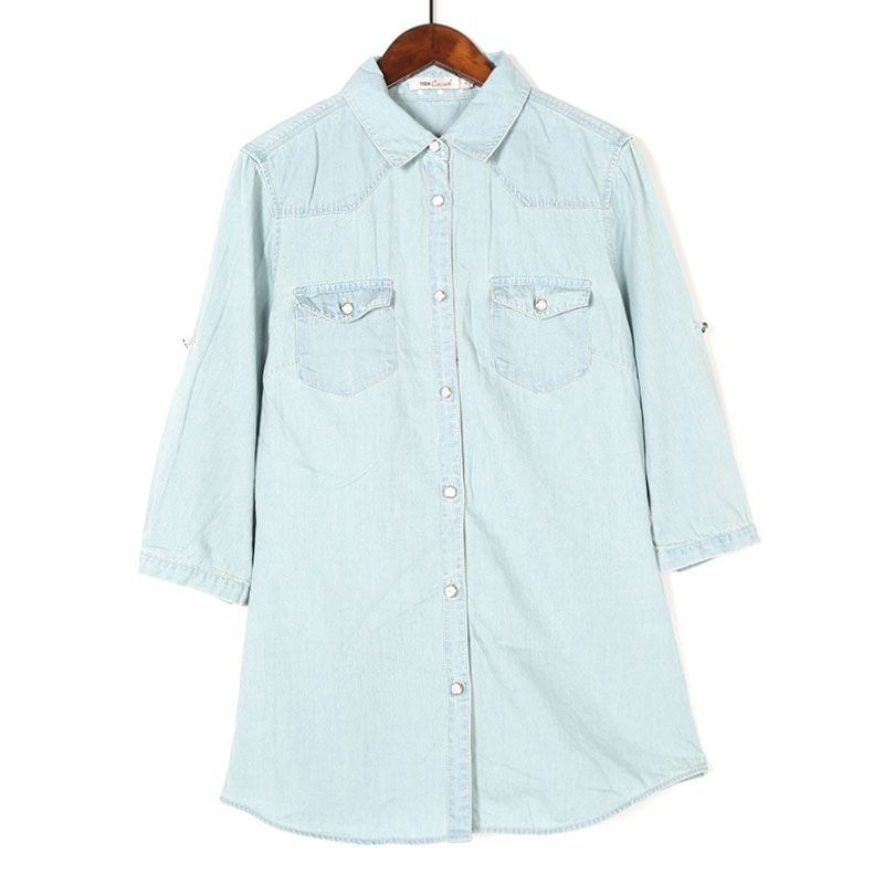 

Ранневесенняя джинсовая рубашка прямого кроя в корейском стиле, с рукавами на все случаи жизни Light blue S