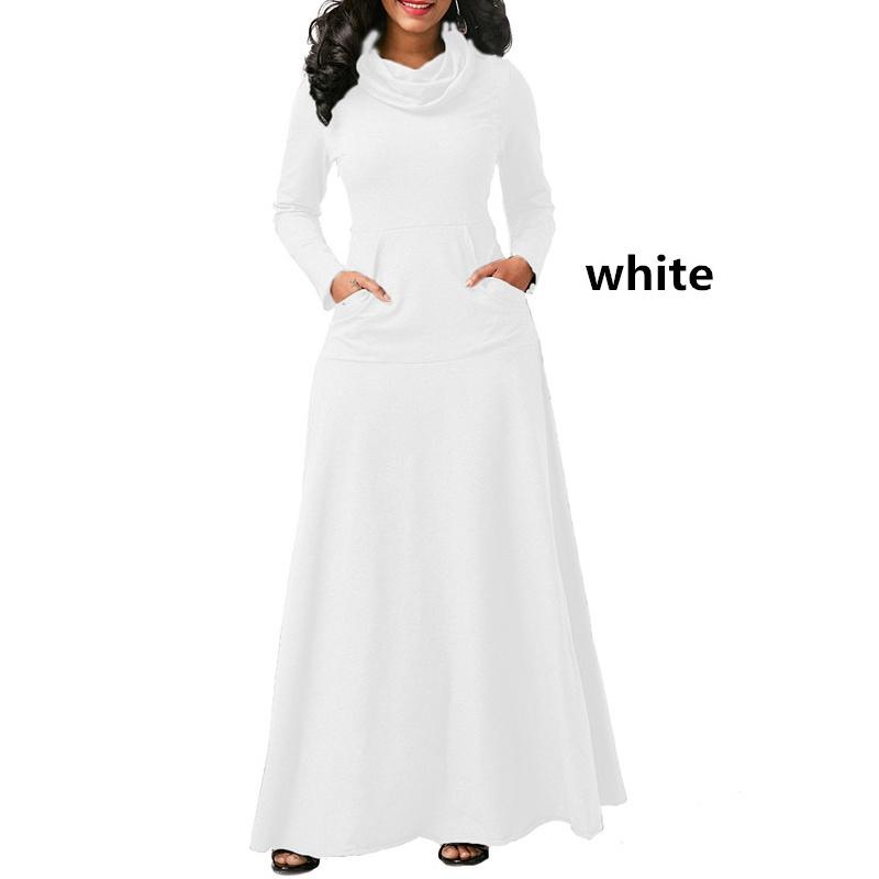 Women's Long Dress High Collar Long Sleeve Maxi Dress Casual Plus Size Pocket Pullover Party Dress