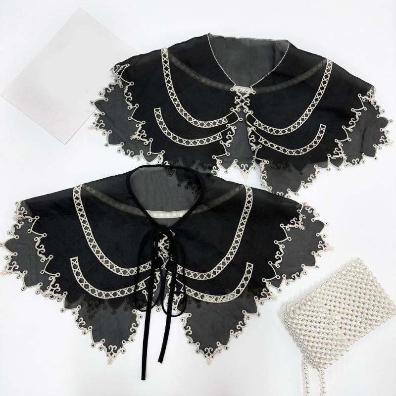 Embroidered Half Shirt False Collar Black Spread Lapel Versatile Art Collar Sweet Shawl False Decorative Shawl