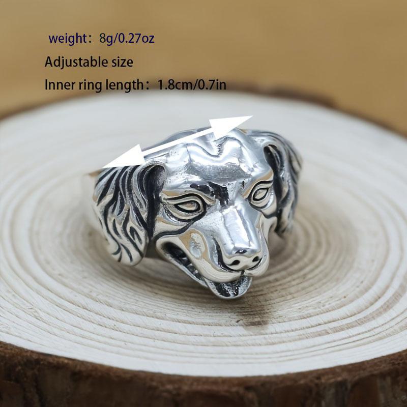 Herren Retro Tierkreiszeichen Hund Offener Ring Tierring Retro Ring Herren Tier