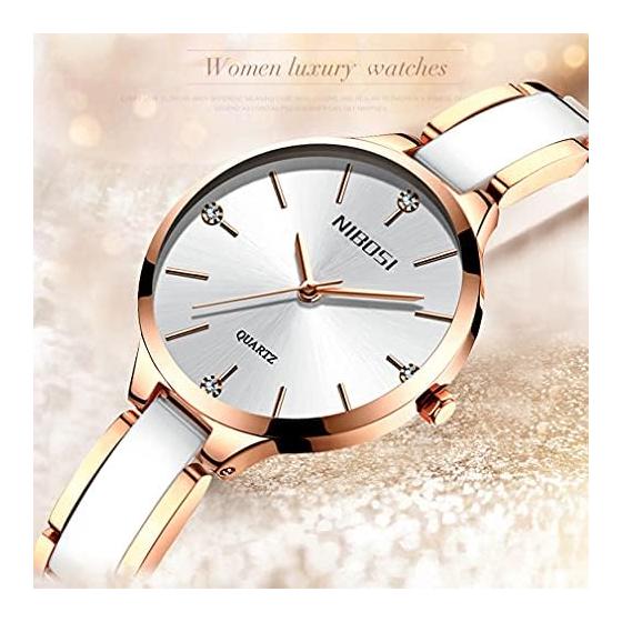 NIBOSI Women's Watch, Simple, Arm Watch, Ceramic, White, Waterproof, Analog, Quartz, Brand, Stylish, Casual, Business, Stainless Steel, For Women,