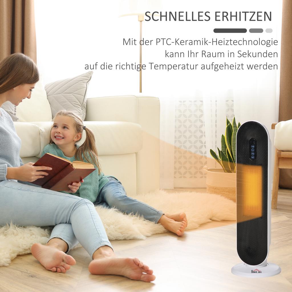Fan Heater 24h Hour Timer 2000W 2 Modes Oscillation Metal White + Black