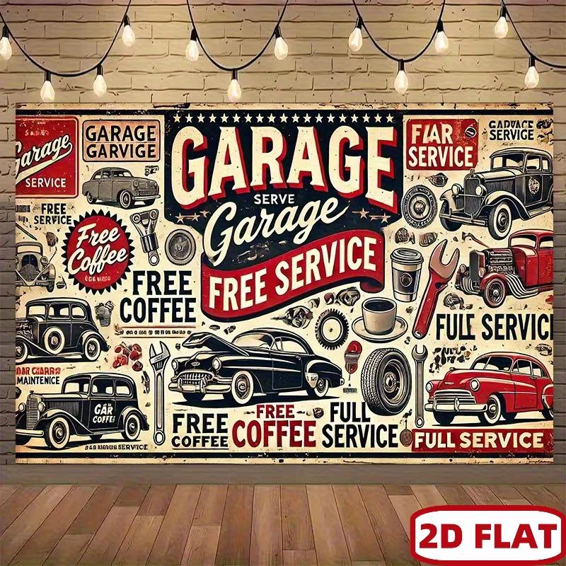 

2D Old School Garage Backdrop, Classic Auto Shop Party and Photography Background 47.2x31.5inch/120*80cm