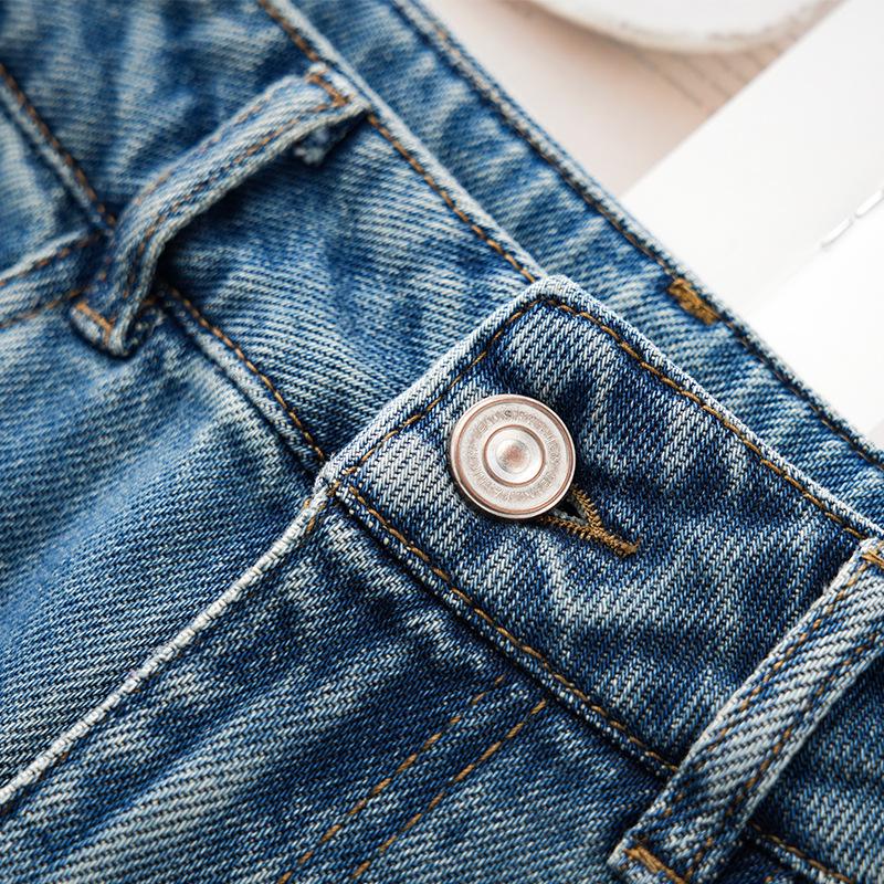 Dámské modré džíny s vysokým pasem, volné, zeštíhlující, s rovnými nohavicemi - Móda jaro 2025