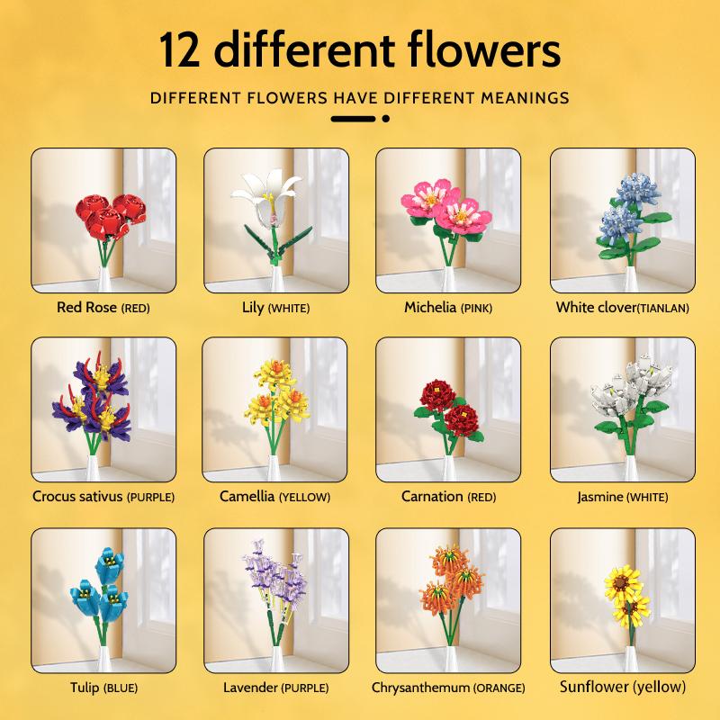 Woma Toys Flower Botanical Collection Bouquet Building Block Set Kit for Creativity Flowers Mini Flower Bricks Toy Kids (11053)