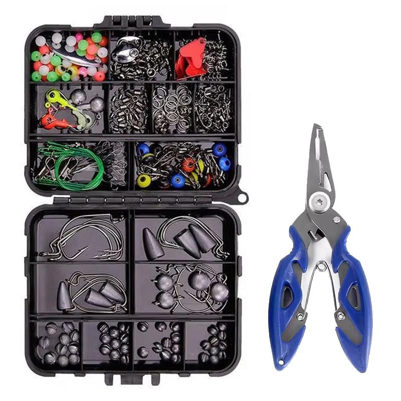 Outdoor-Angelzubehör-Set 258 Stück/Box Angelgerät enthalten Zange Haken Gewichte Bleie Wirbel Perlen Ausrüstung und Zubehör 260319