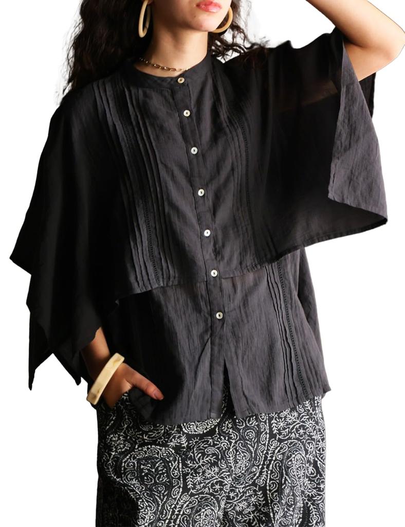 antiqua Indian Cotton Sheer Regular Size Women's 100% Shirt, (S-L), 05, Black, IYA-00011