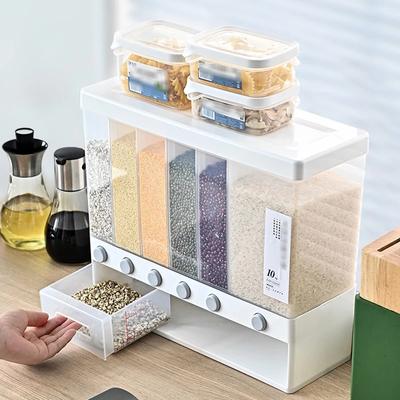 Kitchen Storage Sealed Cereal Dispenser Moisture Proof Automatic Rice Dispenser Rack Wall Mounted Dry Food Rice Splitter Bucket