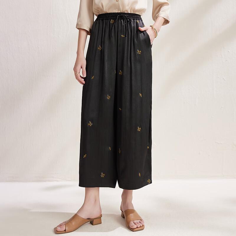 Zhaojun Women s Silk Embroidered Wide-Leg Cropped Pants XL
