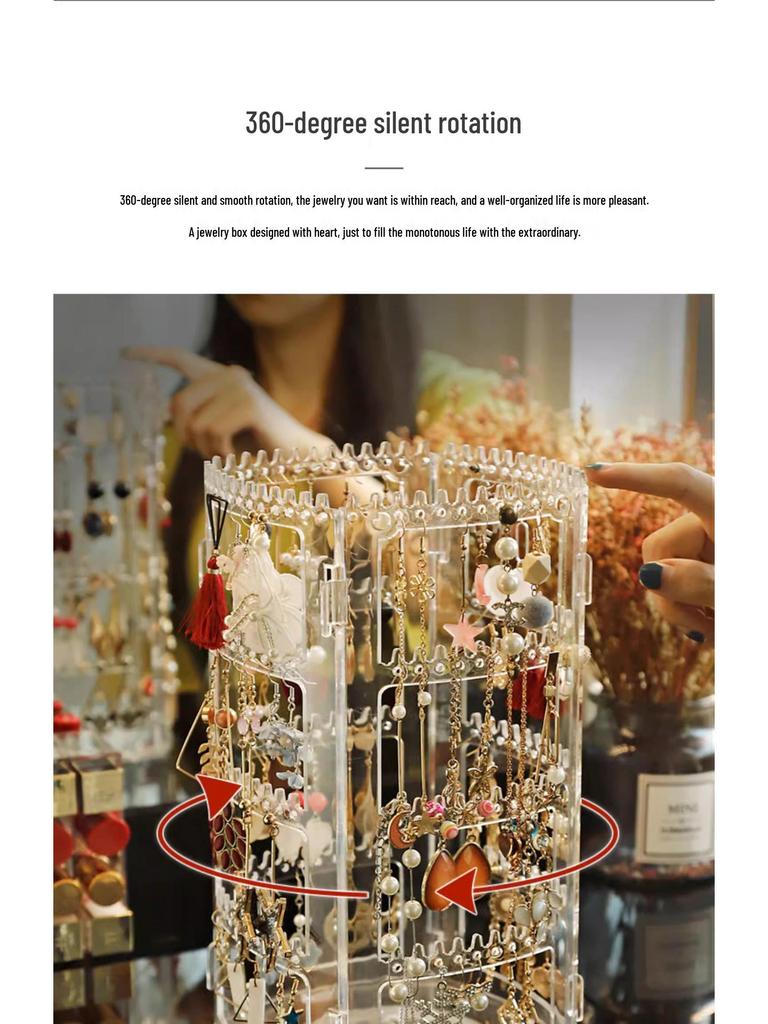 Transparent flerlagers roterande smyckesdisplayställ för örhängen