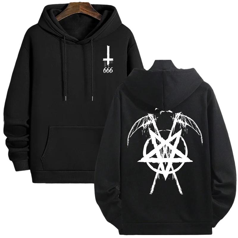 Autumn Winter Casual Sportswear Urban Fashion Hoodies Male Top Outwear 2025 Trendy Mens Hooded Sweatshirts Satan Pentagram Print