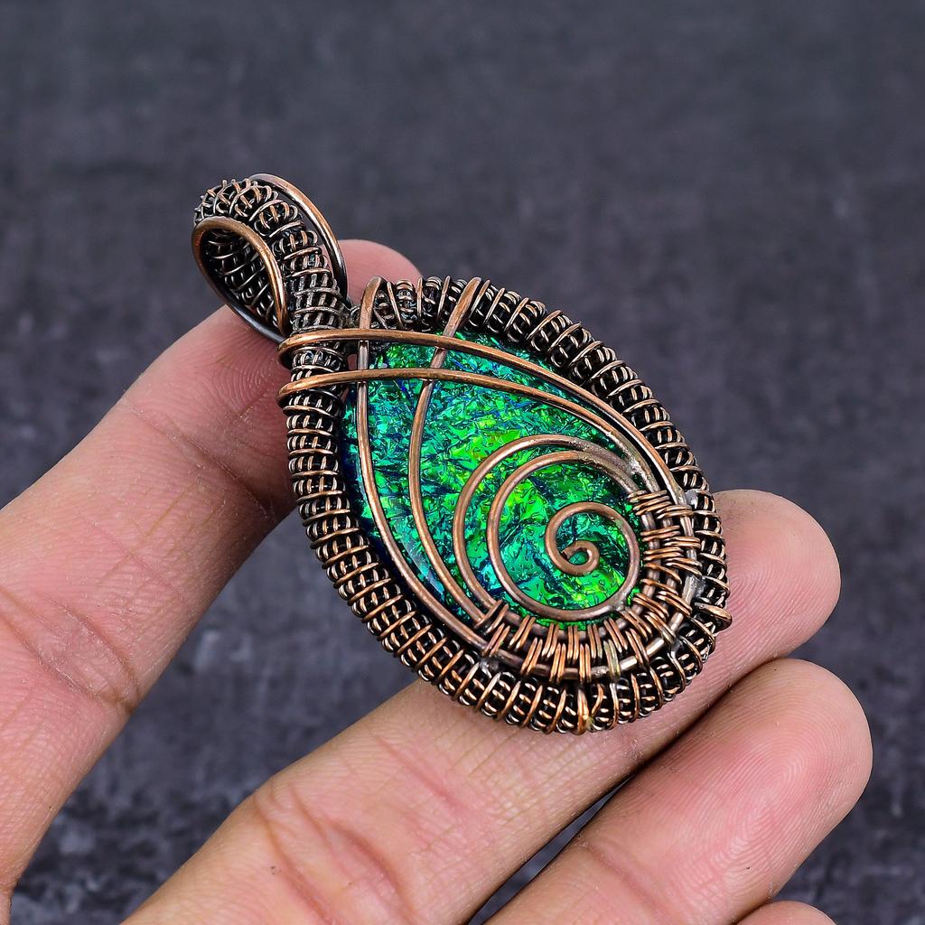 Green Triplet Opal Handmade Copper Wire Wrap Jewelry Pendant 2.52" L9t61