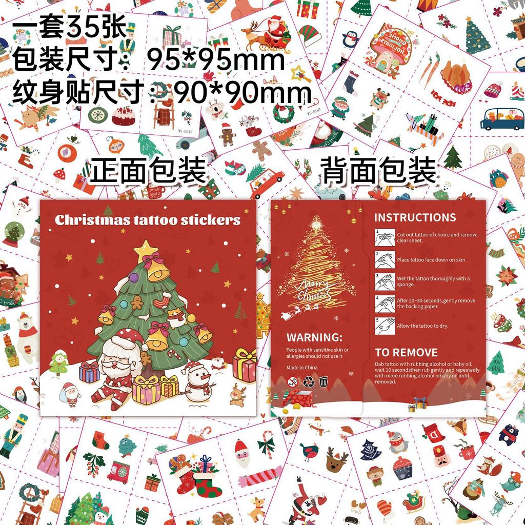 35pcs Christmas Temporary Tattoo Stickers Cartoon Santa Claus Elk Snowman Waterproof Luminous Fake Tattoos Christmas Party Props