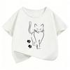 Cute Cat with Paw Kids Tshirts Summer Short Sleeve Tees Cartoon Boys Girls Clothes Kawaii Kitten Tops Y2K Children T-shirt