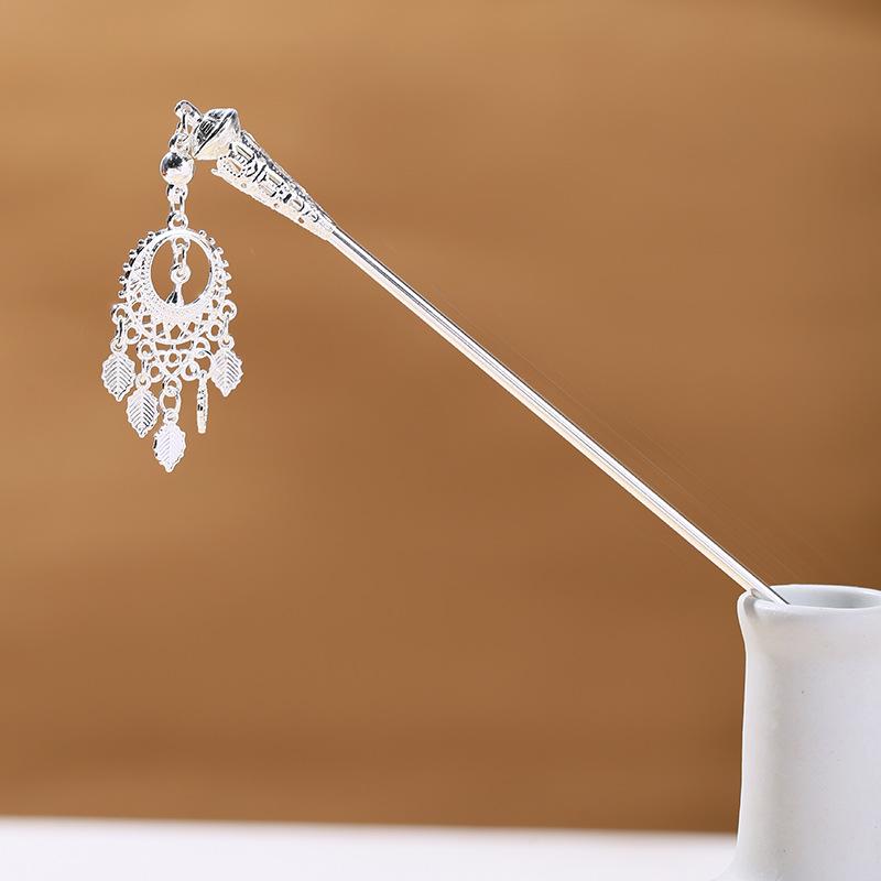 Ethnic Style Imitation Miao Silver Colored Long Feather Fringed Earrings, Hot Selling In Attractions, Antique Hairpin Jewelry for Women