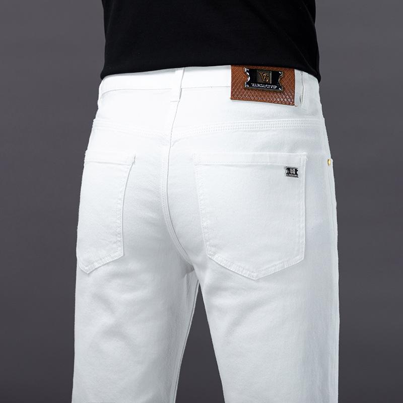 

Men s Slim Fit Stretch White Jeans - European High-End, Trendy Spring/Summer Fashion Casual Pants Size 33 (26-inch waist)