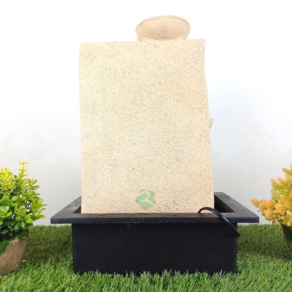 3 Step Ganesha Table Top Water Fountain with RGB LED Light for Home Décor/Gift/Vastu/Pooja/Reception/House Warming (Biege Stone)