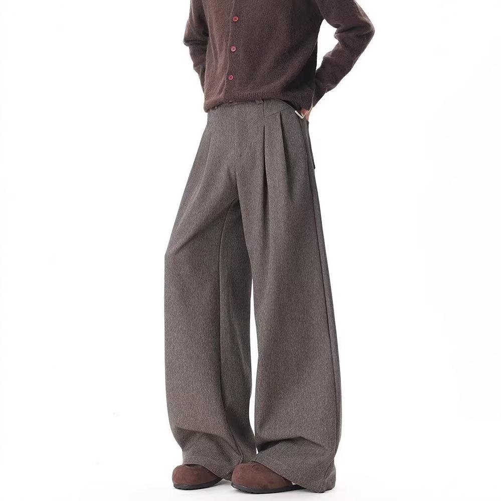 Old money retro pleated trousers men's spring high street cleanfit wide-leg trousers trendy brand vertical silhouette casual trousers