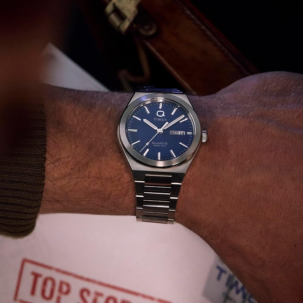 TIMEX Q Timex TW2Y25100 Quartz Watch 5ATM Water Resistant Mineral Glass Blue Dial Stainless Steel