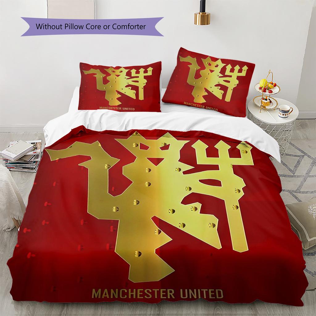 Man Utd Bedding Quilt Set Quilt Cover Pillowcase Home Decoration Birthday Gift (1 * Duvet Cover + 2 * Pillowcase, Without Core)