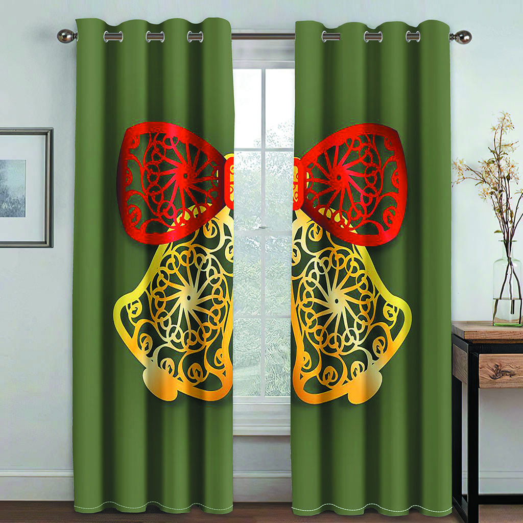 

Modern Luxury Green Christmas Bells Santa Polyester Window Curtains for Bedroom Living Room Home Decor Hook 120W243H&Hook