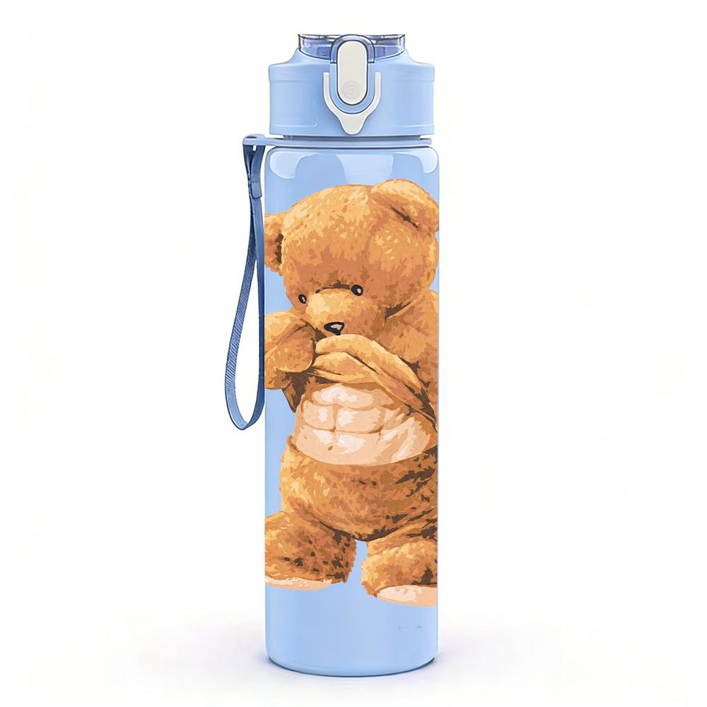 1 Stück Süßer Brauner Teddybär Cartoon-Druck 750ml Tragbare Sport-Wasserflasche Auslaufsicher Fitnessstudio Outdoor Reise Trinkbecher