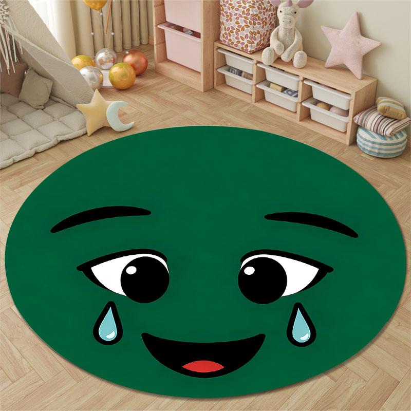 Folk Round Cat Multicolor Accent Rug, Non-Slip Floor Mat for Bedroom