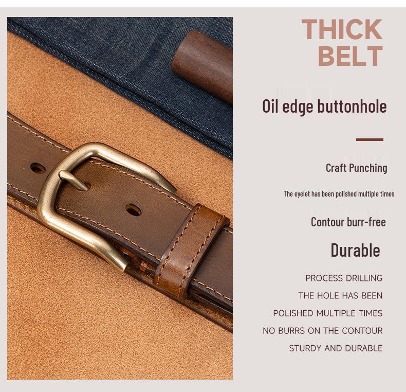 Men's Genuine Leather Retro Belt - Top Layer Cowhide, Vegetable-Tanned, Pin Buckle, Versatile for Middle-aged and Young.