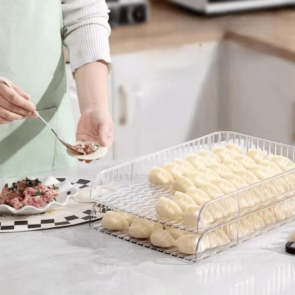 Transparent Dumpling Tray Large Capacity Rectangular Dumpling Box Non-Stick Stackable Dumpling Cover Plate Refrigerator