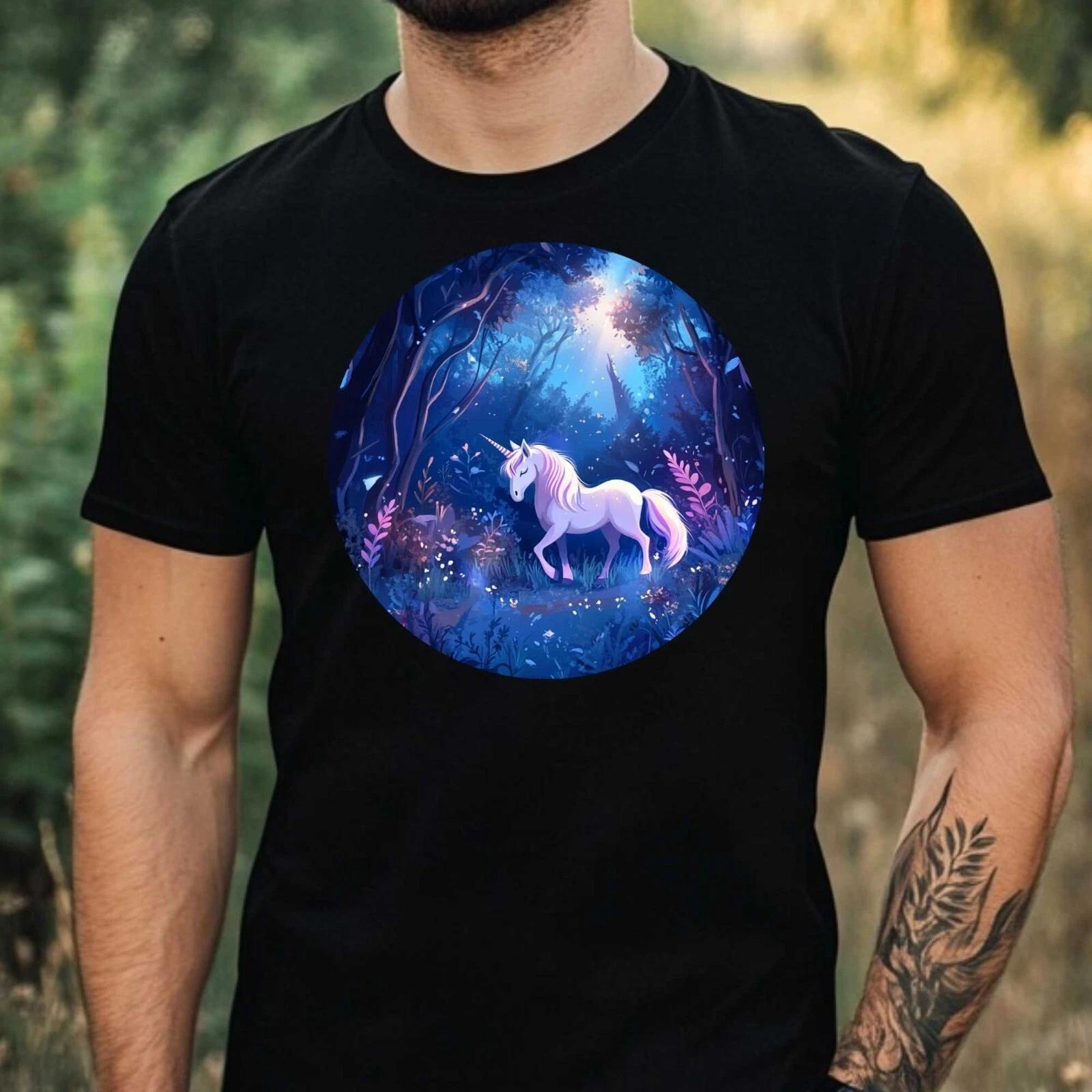 T-Shirt Herren Einhorn im Wald Motiv Baumwolle Größe XS bis 5XL XS