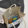 Bolsa de linho com zíper e botão Bolsa feminina Bolsa de compras de grande capacidade Bolsa de presente Organizador de praia Bolsa de compras portátil para almoço