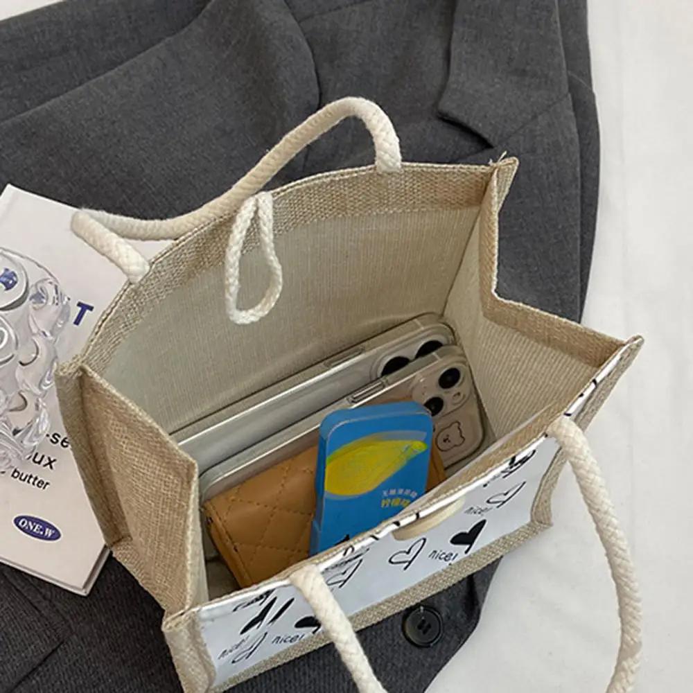 Bolsa de linho com zíper e botão Bolsa feminina Bolsa de compras de grande capacidade Bolsa de presente Organizador de praia Bolsa de compras portátil para almoço