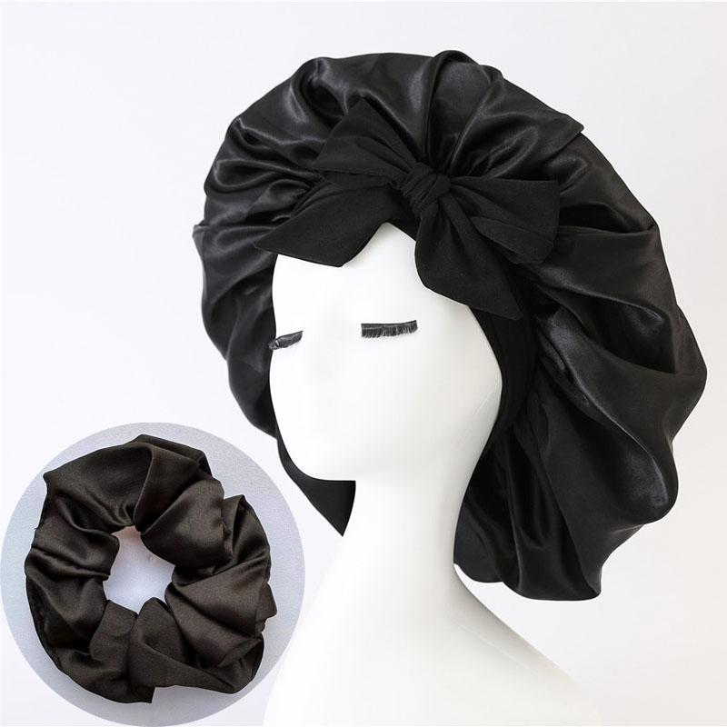Women Satin Bonnet Solid Sleeping Hat Stretchy Tie Band Elastic Night Shower Cap Hair Head Cover Bonnet Simple Hair Accessories
