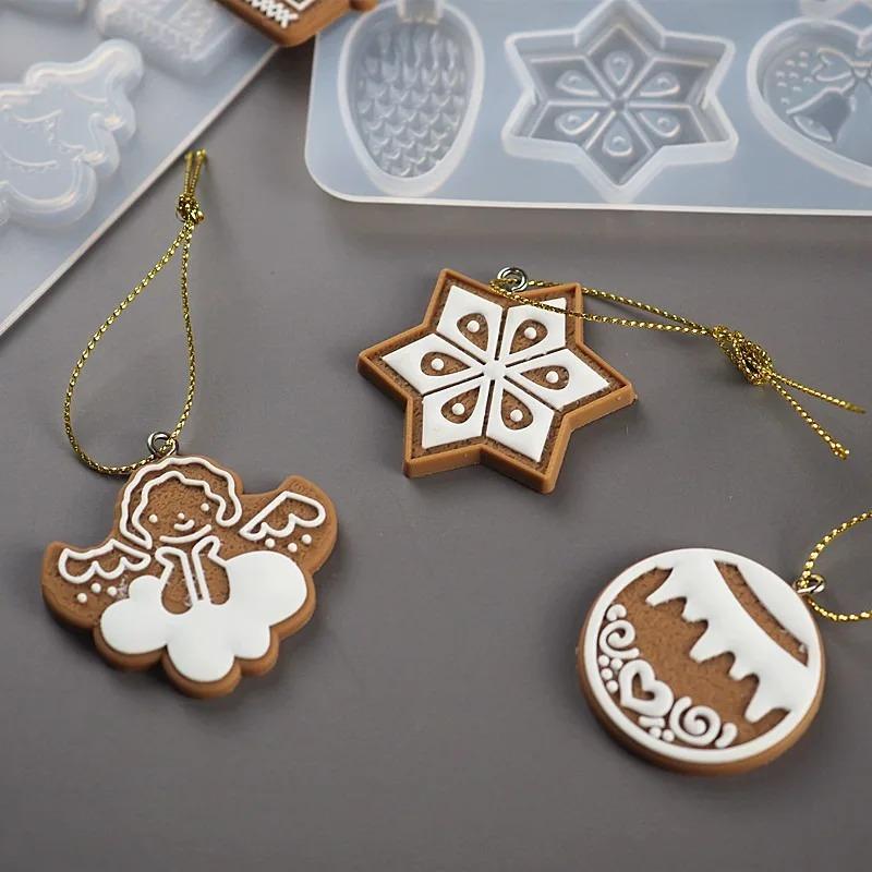 DIY Resin Crystal Molds Christmas Cookie Snowflake Reindeer Pendant Keychain Tag Decoration Silicone Mould Set
