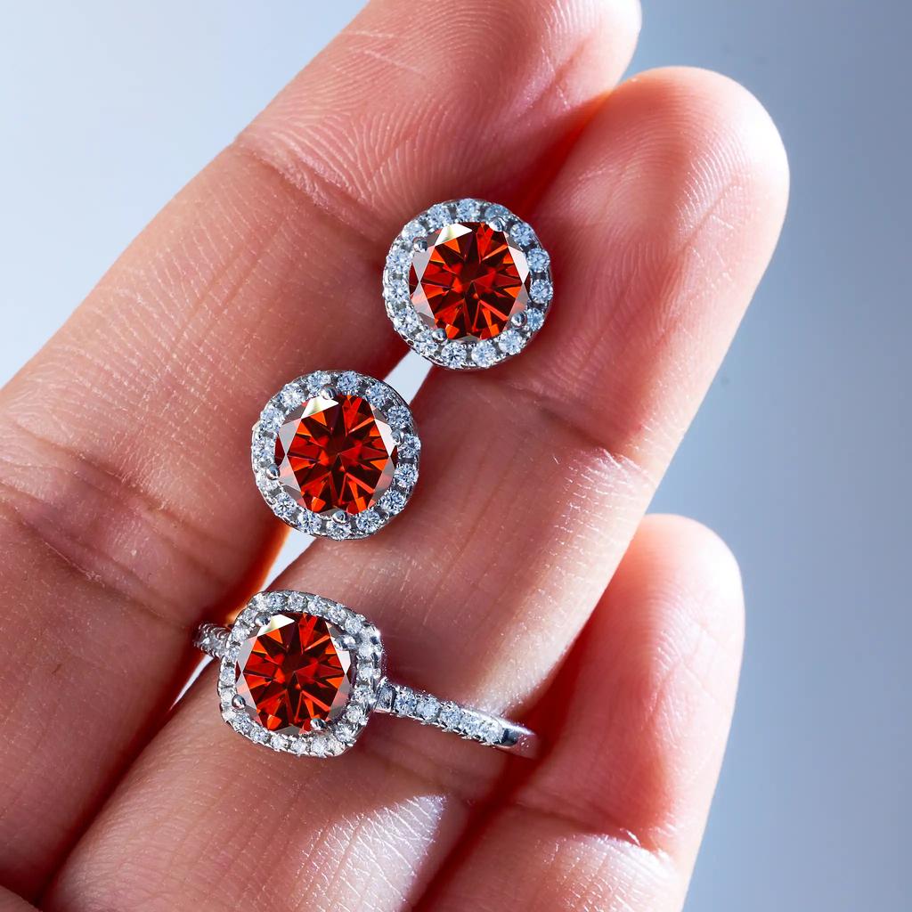 Total 3 carat Classical Women's 925 Silver Ring earring sets with Top Grade color moissanite stone pass diamond test