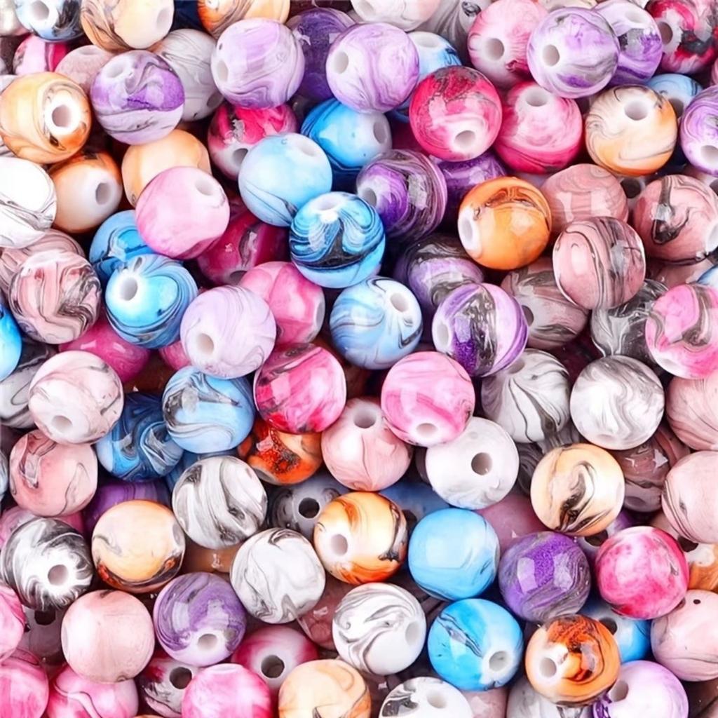 TX66 8mm/10mm 100pcs Retro Mixed Color Ink Wash Style Exquisite Round Beads Jewelry Making Acrylic Bead DIY Bracelet Accessory