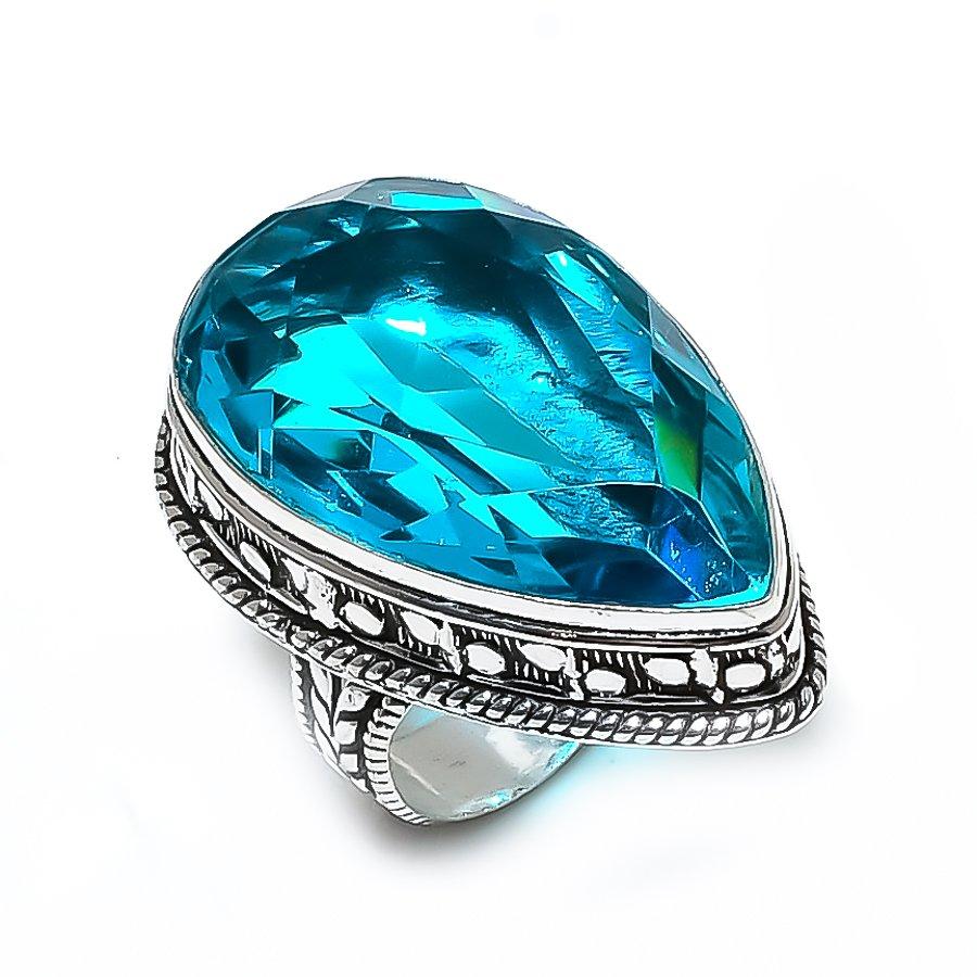 Swiss Blue Topaz Gemstone 925 Steling Silver Jewelry Ring Size 9